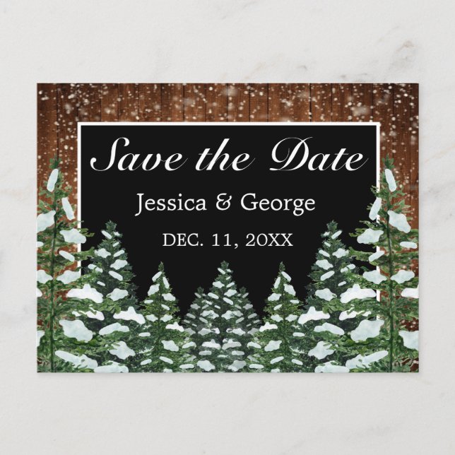 Black Snowy Wood & Forest Country Wedding Announcement Postcard (Front)