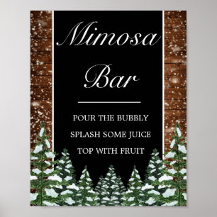 Black Snowy Wood & Forest Mimosa Bar Wedding Sign