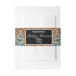 Black Snowy Wood & Forest Pine Baby Shower Invitation Belly Band