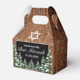 Black Snowy Wood & Forest Pine Bar Bat Mitzvah Favor Box