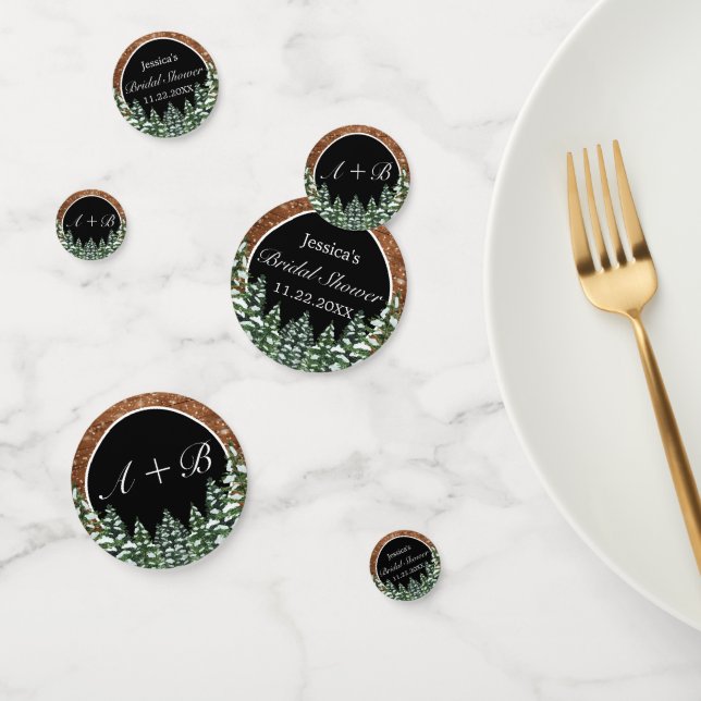 Black Snowy Wood & Forest Pine Bridal Shower Confetti (Group)