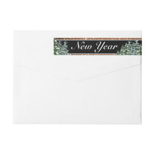 Black Snowy Wood & Forest Pine Happy Holidays Wrap Around Label