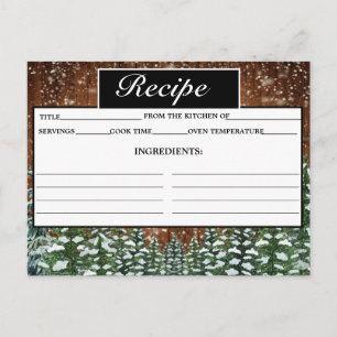 Black Snowy Wood & Forest Pine Recipe Card