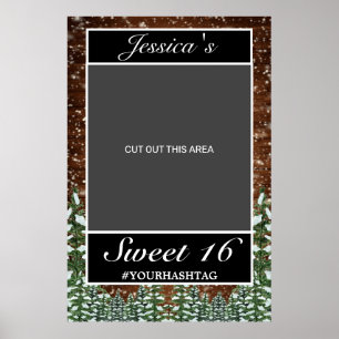 Black Snowy Wood & Forest Pine Sweet 16 Photo Prop Poster