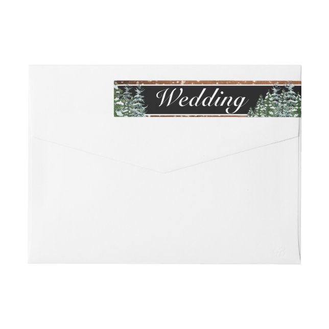 Black Snowy Wood & Forest Pine Wedding Wrap Around Label (Back)