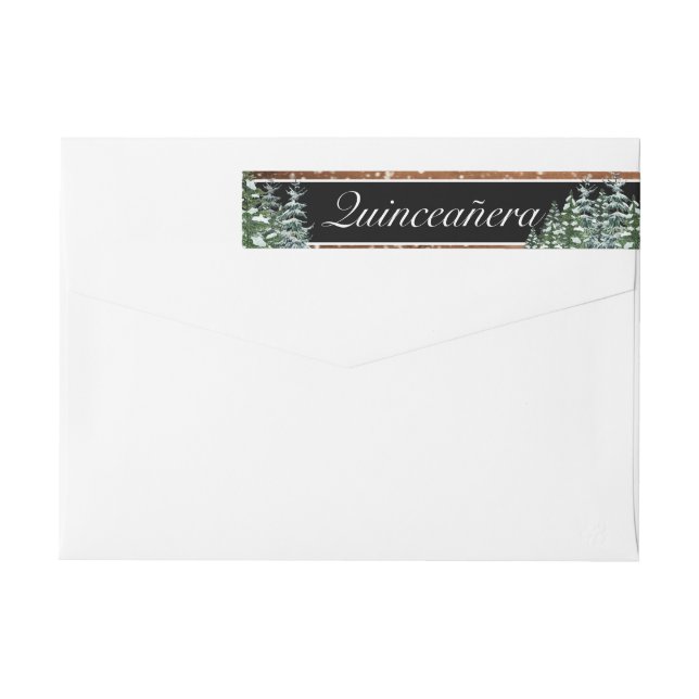 Black Snowy Wood & Forest Quinceañera Birthday Wrap Around Label (Back)