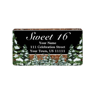 Black Snowy Wood & Forest Rural Sweet 16 Address Label