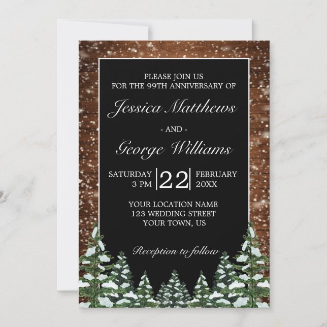 Black Snowy Wood & Forest Wedding Anniversary Invitation (Front)