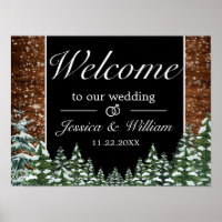 Black Snowy Wood & Forest Wedding Welcome Sign