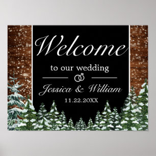 Black Snowy Wood & Forest Wedding Welcome Sign