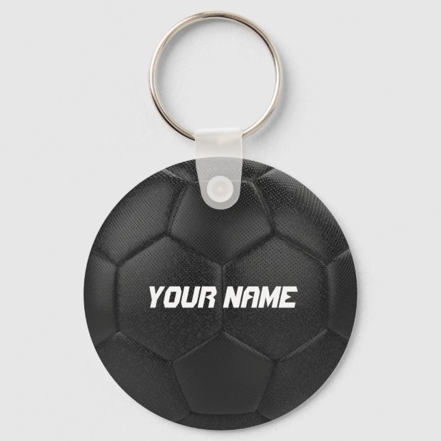 Black Soccer Ball Personalized Name Keychain (Front)