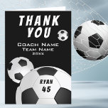 Black Soccer Football Sports Thank you Coach<br><div class="desc">Black Soccer Football Sports Thank you Coach Card. Soccer thank you coach card with coach name,  team name,  year,  player`s name and number. Great thank you card for the soccer team coach!</div>