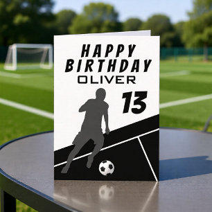 Black Soccer Player Football Ball Boy Birthday Card