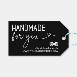 Black Social Media Heart Handmade For You Logo Gift Tags