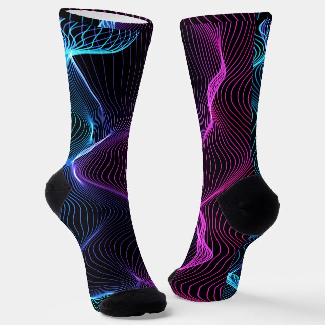 Black socks featuring a dynamic, wavy pattern (Angled)