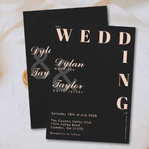 Black Soft Peach Typography Script Wedding Invitation
