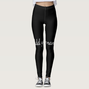 Black solid add name text message here throw pillo leggings