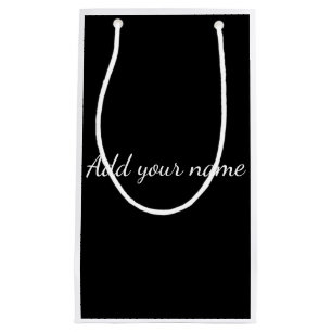 Black solid add name text message here throw pillo small gift bag