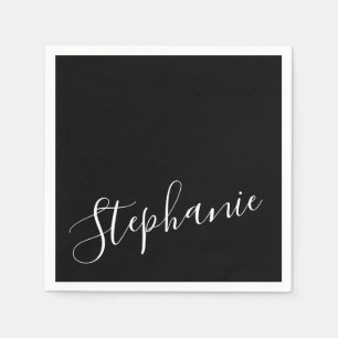 Black Solid Colour Plain Personalized Name Text Napkin