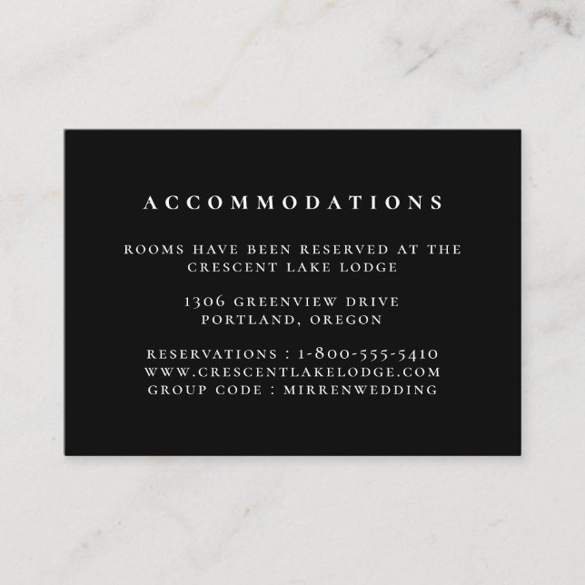 Black Solid Colour Wedding Accommodations Enclosure Card (Front)