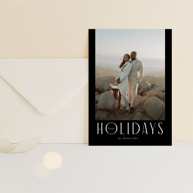 Black Sophisticated Happy Holidays Photo Holiday Card (Creator Uploaded)