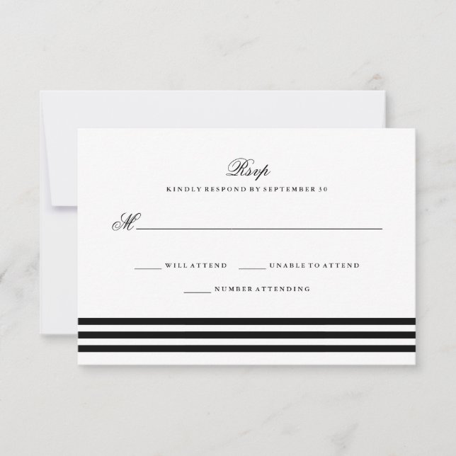 Black Sophisticated Stripes Wedding RSVP (Front)