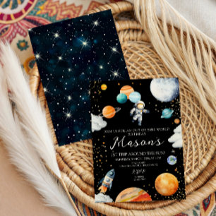Black Space Astronaut Balloon Planets 1st Trip Invitation