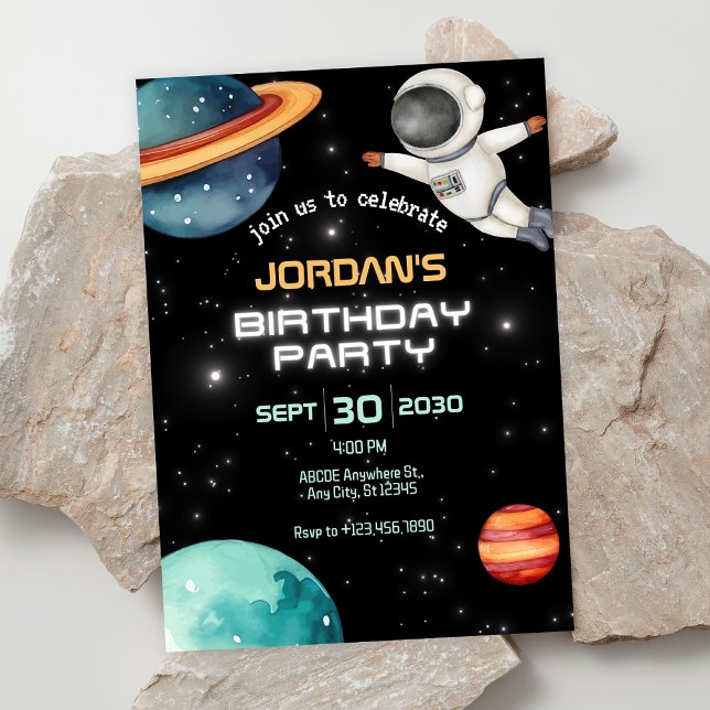 Black space planet astronaut birthday  invitation (Creator Uploaded)