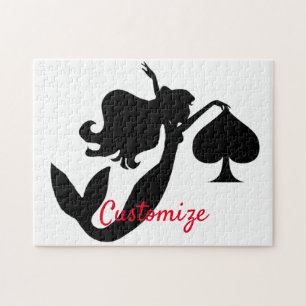 Black Spade Mermaid Silhouette Thunder_Cove Jigsaw Puzzle