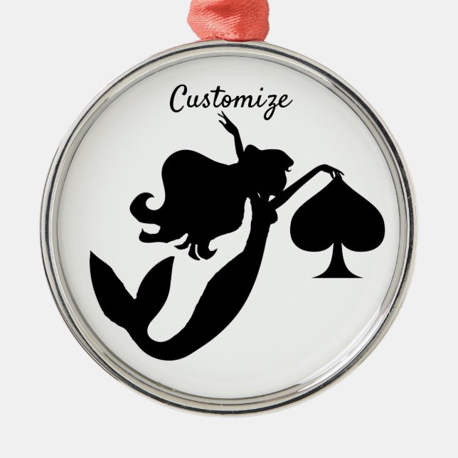 Black Spade Mermaid Silhouette Thunder_Cove Metal Ornament (Front)