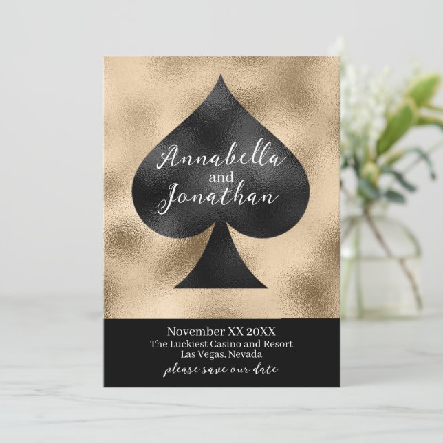 Black Spade on Gold Save The Date (Standing Front)