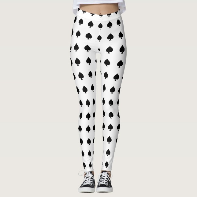 black spade pattern on white leggings (Front)