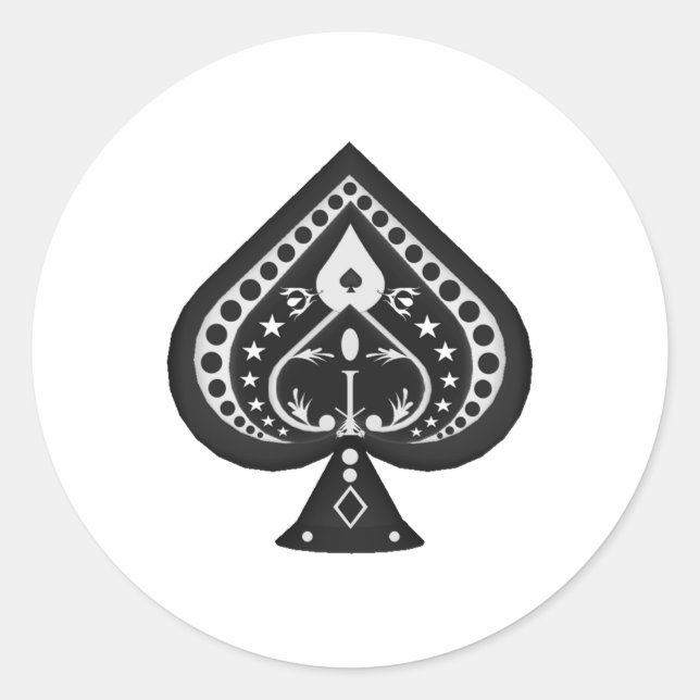 Black Spades: Playing Cards Suit: Classic Round Sticker (Front)