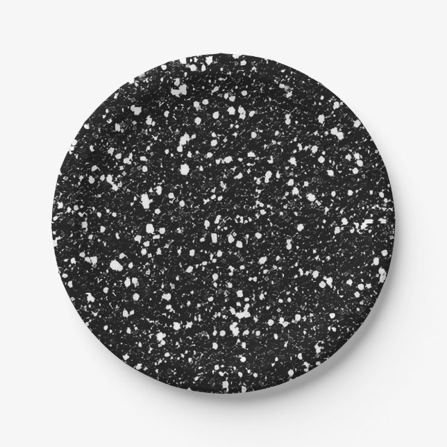 Black Sparkle Glitter Glam Custom Party Paper Plate (Front)
