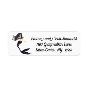 Black Sparkle Glitter Mermaid Address Labels