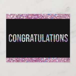 Black sparkle glitter silver Congratulations Postcard