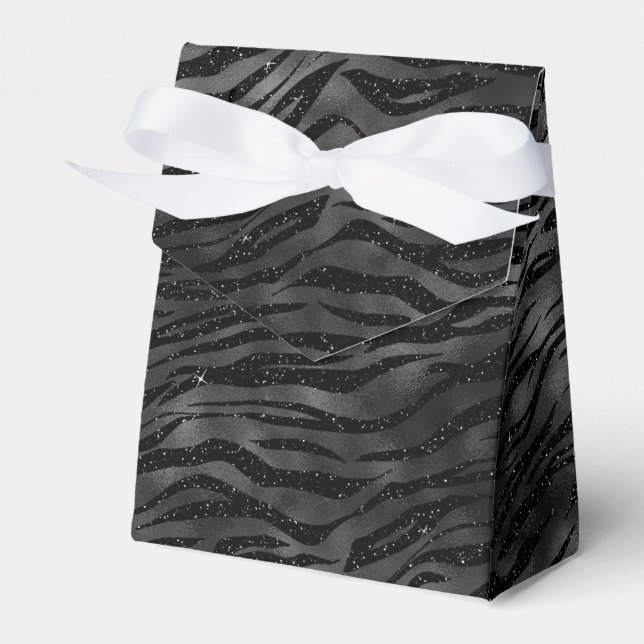 Black Sparkle Zebra Print Favor Box (Front Side)