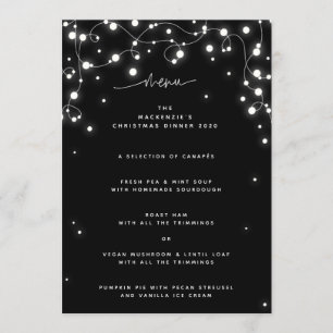 Black Sparkling Lights Christmas Flat 4 Course Menu