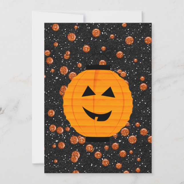 Black Sparkly Glitter & Pumpkin Lantern Invitation (Front)