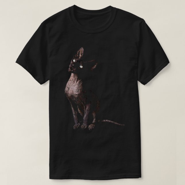 Black Sphynx Cat Goth and Death Metal  T-Shirt (Design Front)