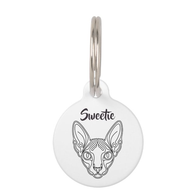  Black Sphynx Cat Line Art Drawing  Pet Tag (Front)