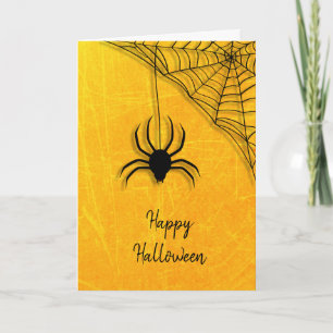 Black Spider and Web Happy Halloween Card