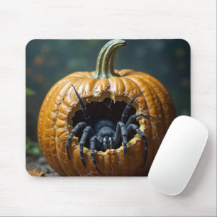 Black Spider Crawling Out of Pumpkin Mouse Pad