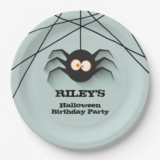 Black Spider Halloween Birthday Party Paper Plate (Front)