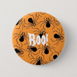 Black Spider Halloween Boo Orange Pin
