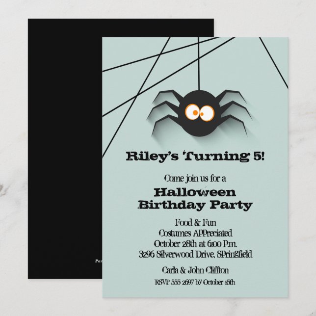 Black Spider Halloween Invitations de fête d'anniv (Devant / Derrière)