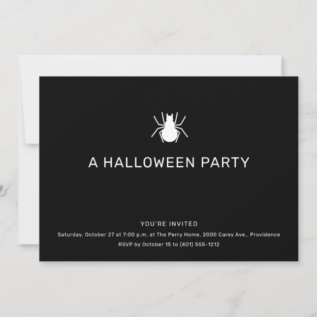 Black Spider Halloween Party Invitation (Front)