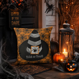 Black Spider Halloween Witch Hat / Spooky Outdoor Pillow