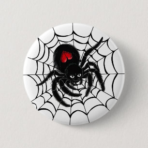 Black Spider in Web 2 Inch Round Button