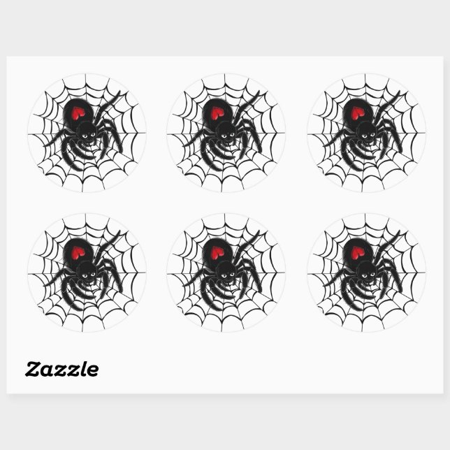 Black Spider in Web Round Sticker Set (Sheet)